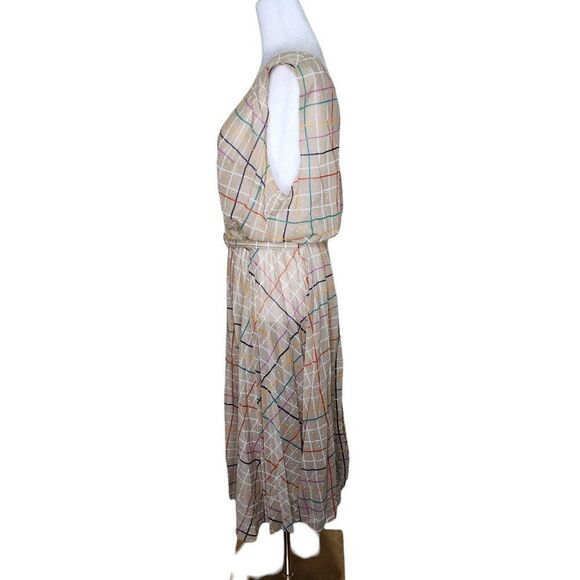 Vintage 70s Long Sleeve Top Blouson Dress Set Womens Size 3XL Beige Rainbow Chec - Picture 6 of 13